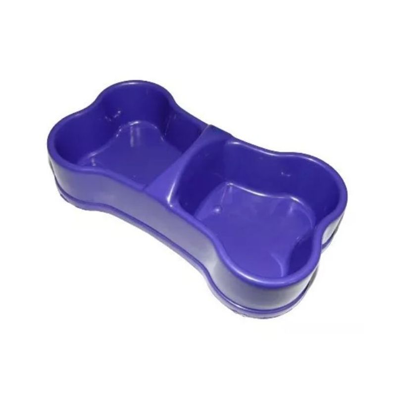 HALLY PET - Comedero Doble Hueso Plástico Mediano Morado.