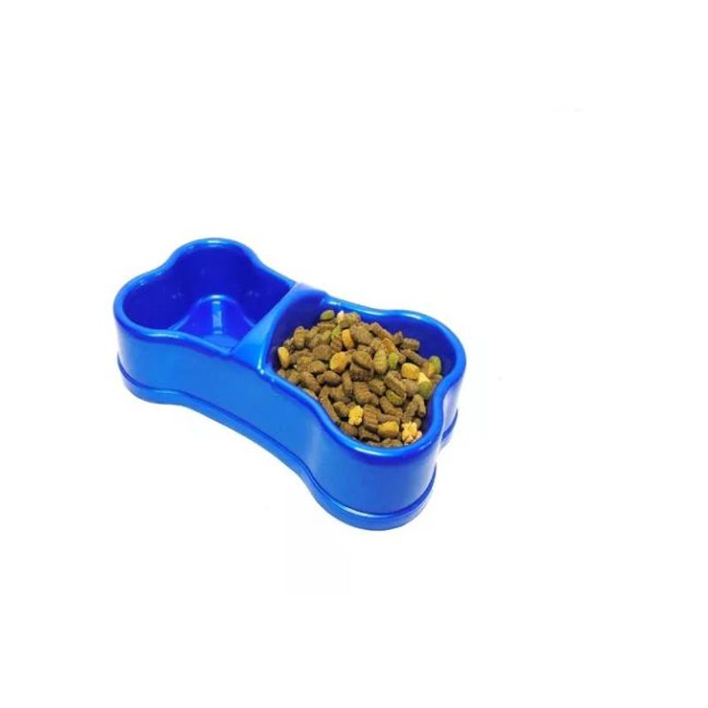 HALLY PET - Comedero Doble Hueso Plástico Mediano Azul Oscuro.