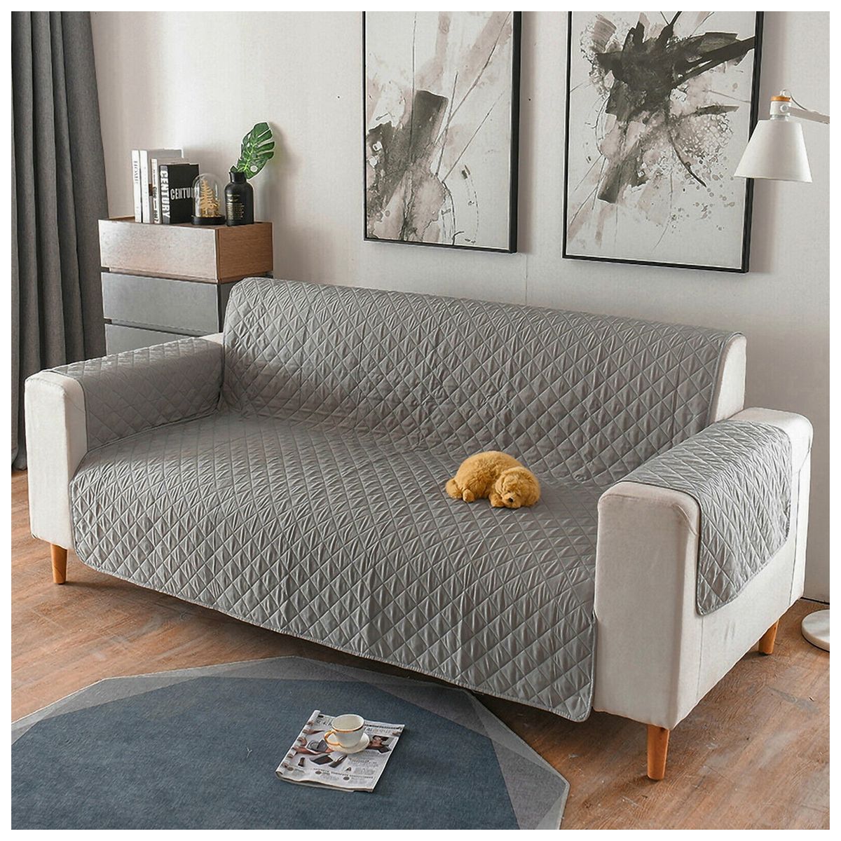 HAPPY BEAR - Forro Protector Sofá 2 Puestos Vinotinto Gris Microfibra