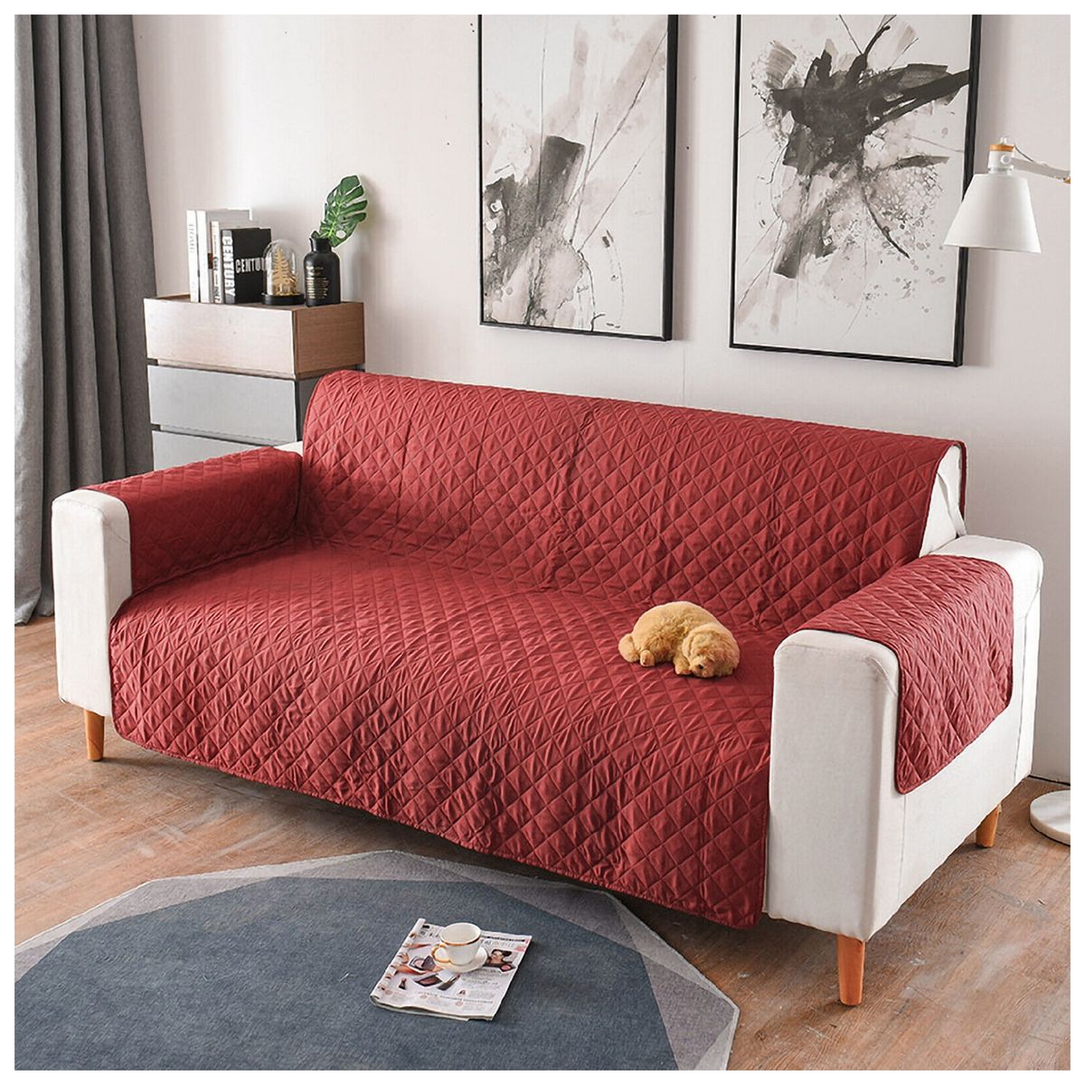 HAPPY BEAR - Forro Protector Sofá 2 Puestos Vinotinto Gris Microfibra