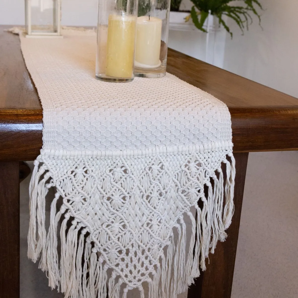 NOSSARENA - Camino de mesa macrame 1.80 X 40CM color beige