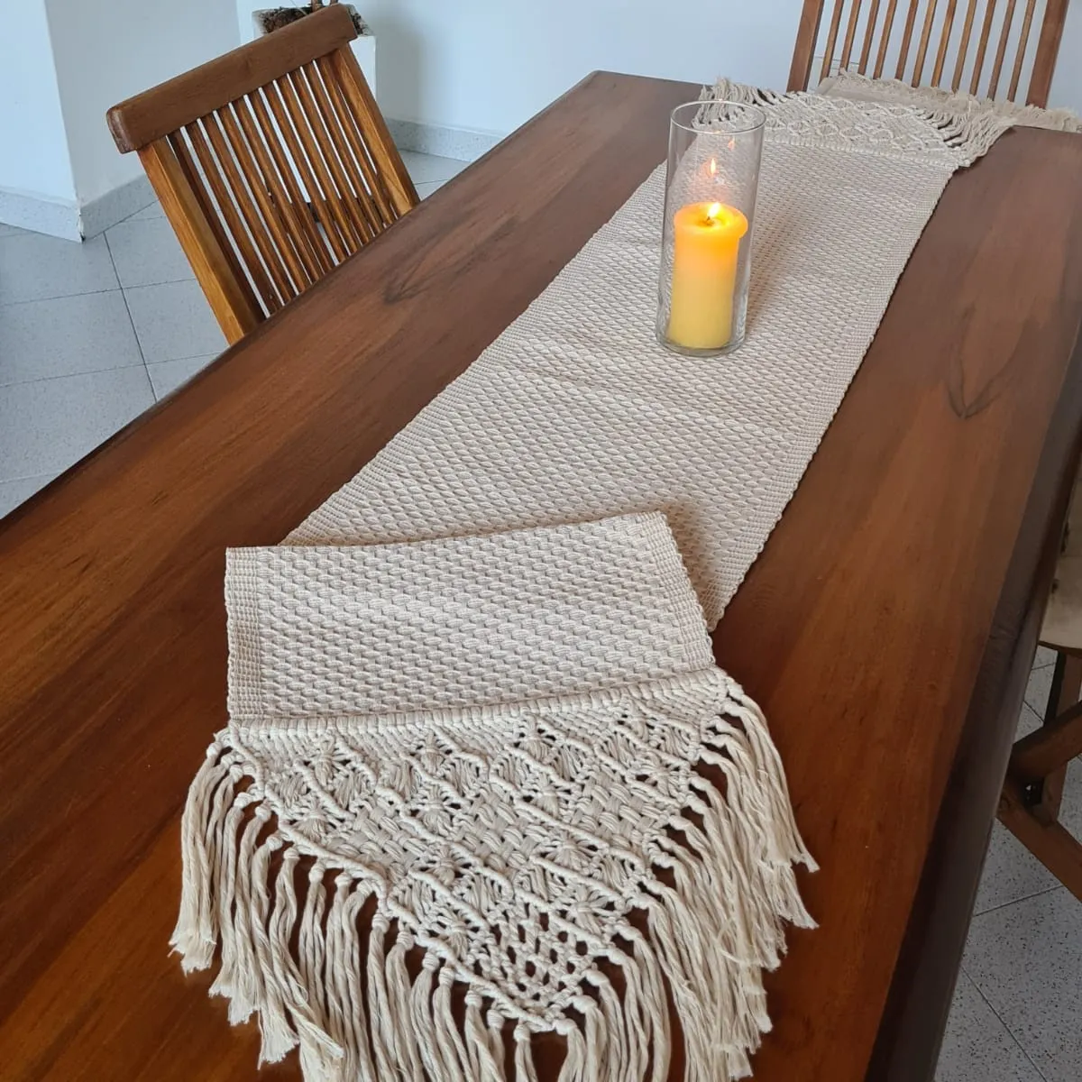 NOSSARENA - Camino de mesa macrame 1.80 X 40CM color beige