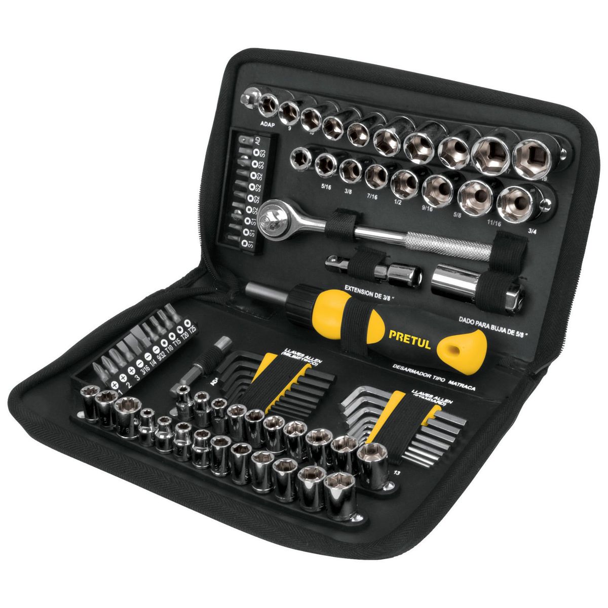 PRETUL - Juego de 83 herramientas 1/4" y 3/8" para mecánico, Pretul