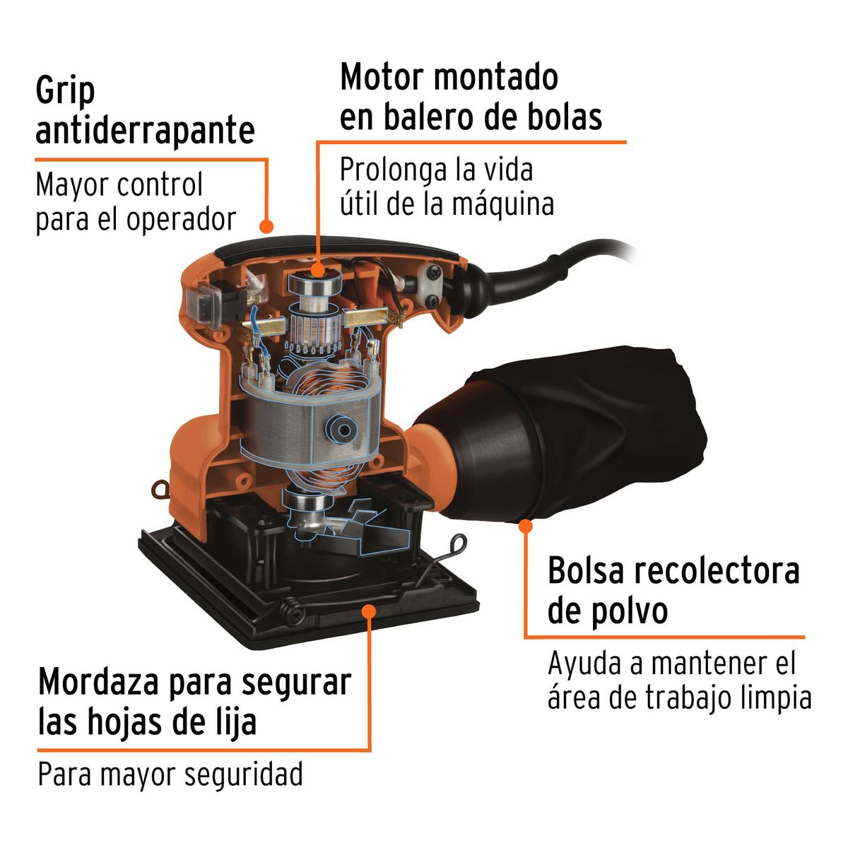 TRUPER - Lijadora orbital 1/4 hoja 200 W, profesional, Truper.