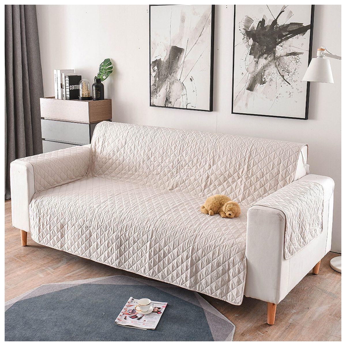 HAPPY BEAR - Forro Protector Sofá 2 Puestos Beige Vinotinto Microfibra