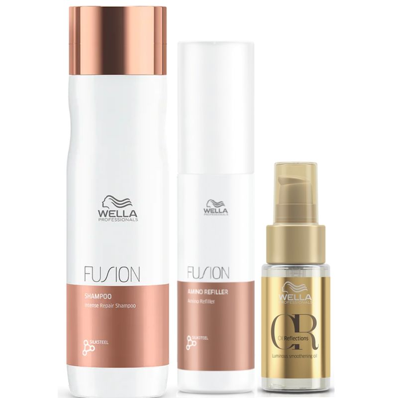 WELLA - Kit Wella Fusion Reparación Shampoo + Amino Refiller + Oleo