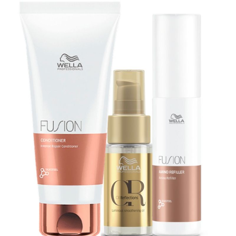 WELLA - Kit Wella Fusion Reparación Amino Refiller + Acondicionador + Oleo