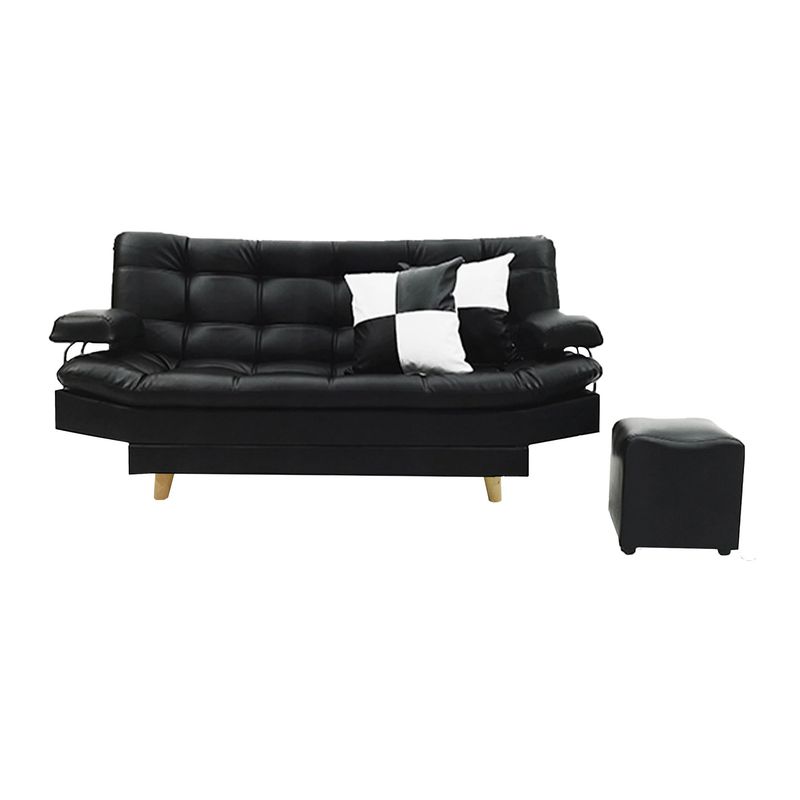 INDUSTRIAL BASESTILOS - Sofá Cama Moltochic CB Lino negro cojines puff patas de metal