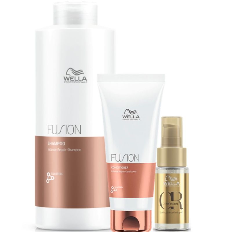 WELLA - Kit Wella Fusion Shampoo Litro  Acondicioandor  oleo