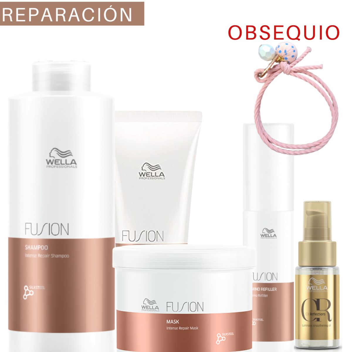 WELLA - Kit Wella Fusion Shampoo Litro  Mascarilla  Oleo  Amino Refiller  Acondicionador