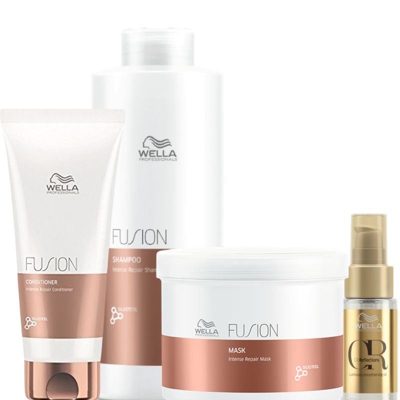 WELLA - Kit Wella Fusion Shampoo Litro + Acondicioandor + Mascarilla + Oleo