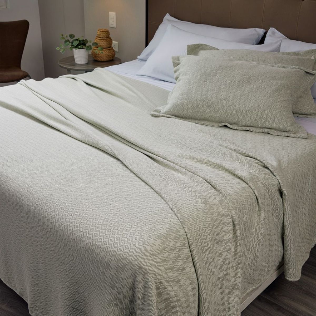 FATELARES - Cubrelecho Extradoble/Queen Azteca Crema Verde 260x250cm Fatelares