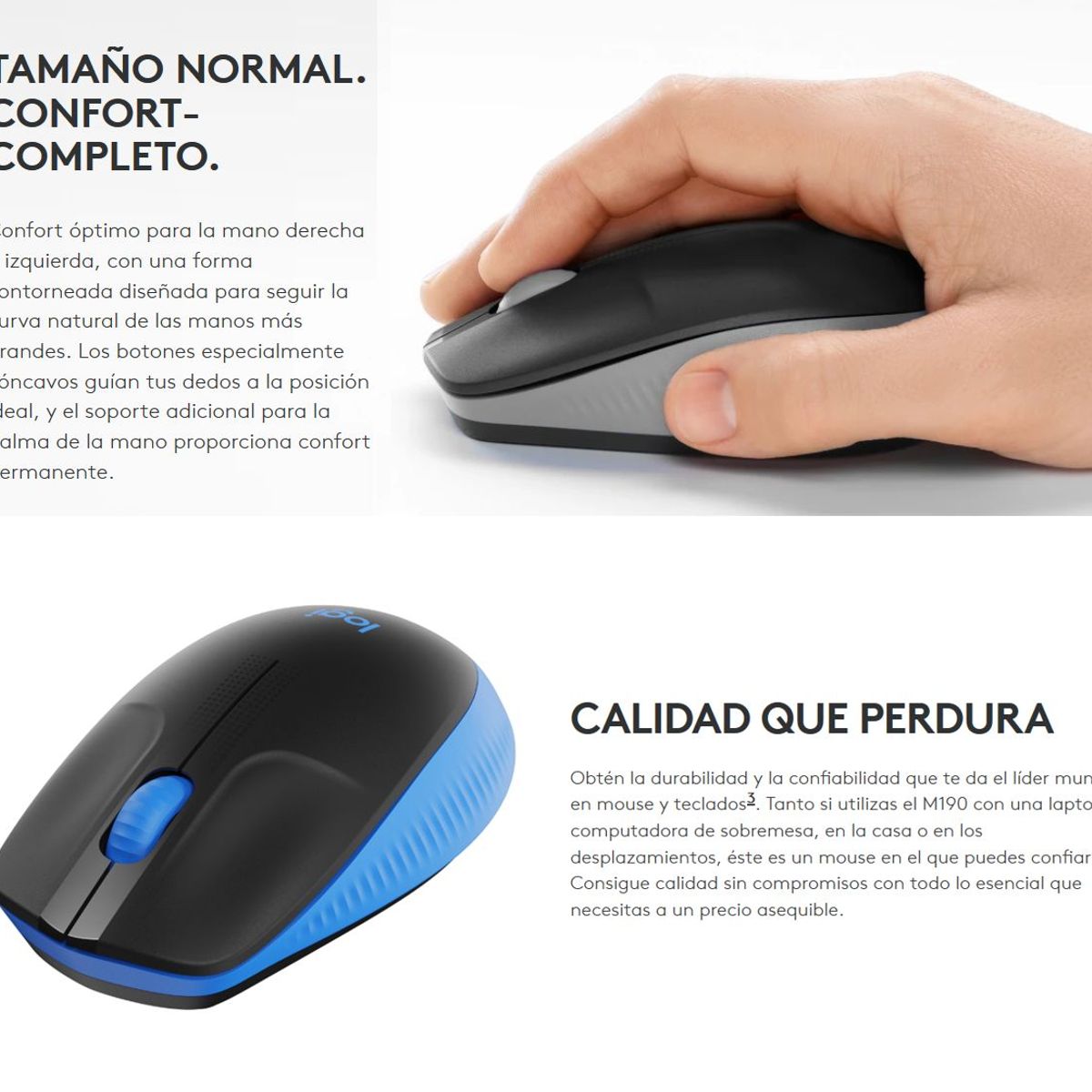 LOGITECH - Mouse Inalámbrico Full Size  Confortable Logitech M190 Gris Marengo