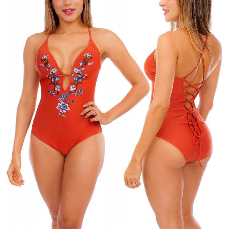 PRAIE - Vestido de Baño Enterizo PRAIE 1004 Terracota Bordado