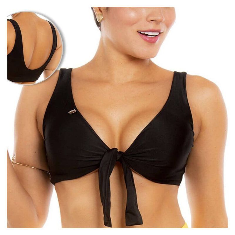 PRAIE - Top de Vestido de Baño PRAIE 2030A Negro Amarre Frontal Moño