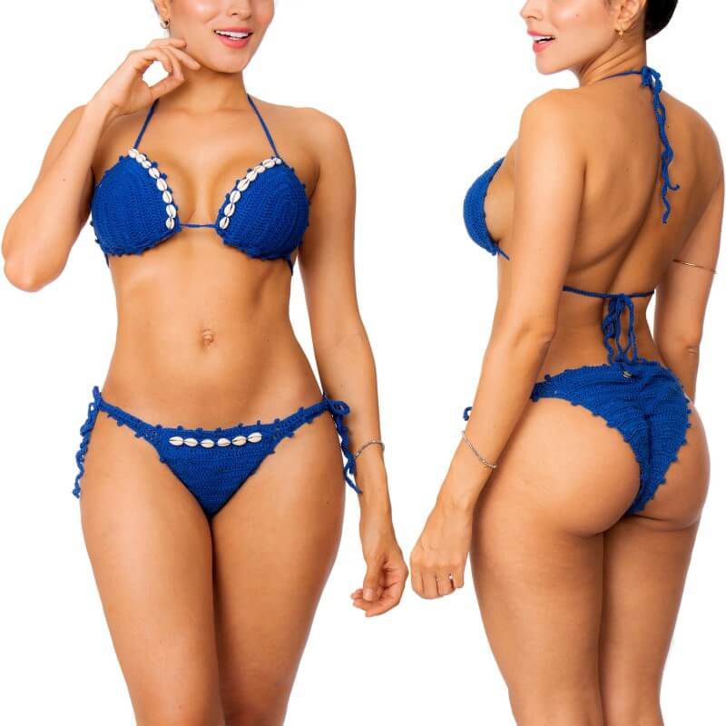PRAIE - Vestido De Baño Bikini de Crochet 2400 Azul