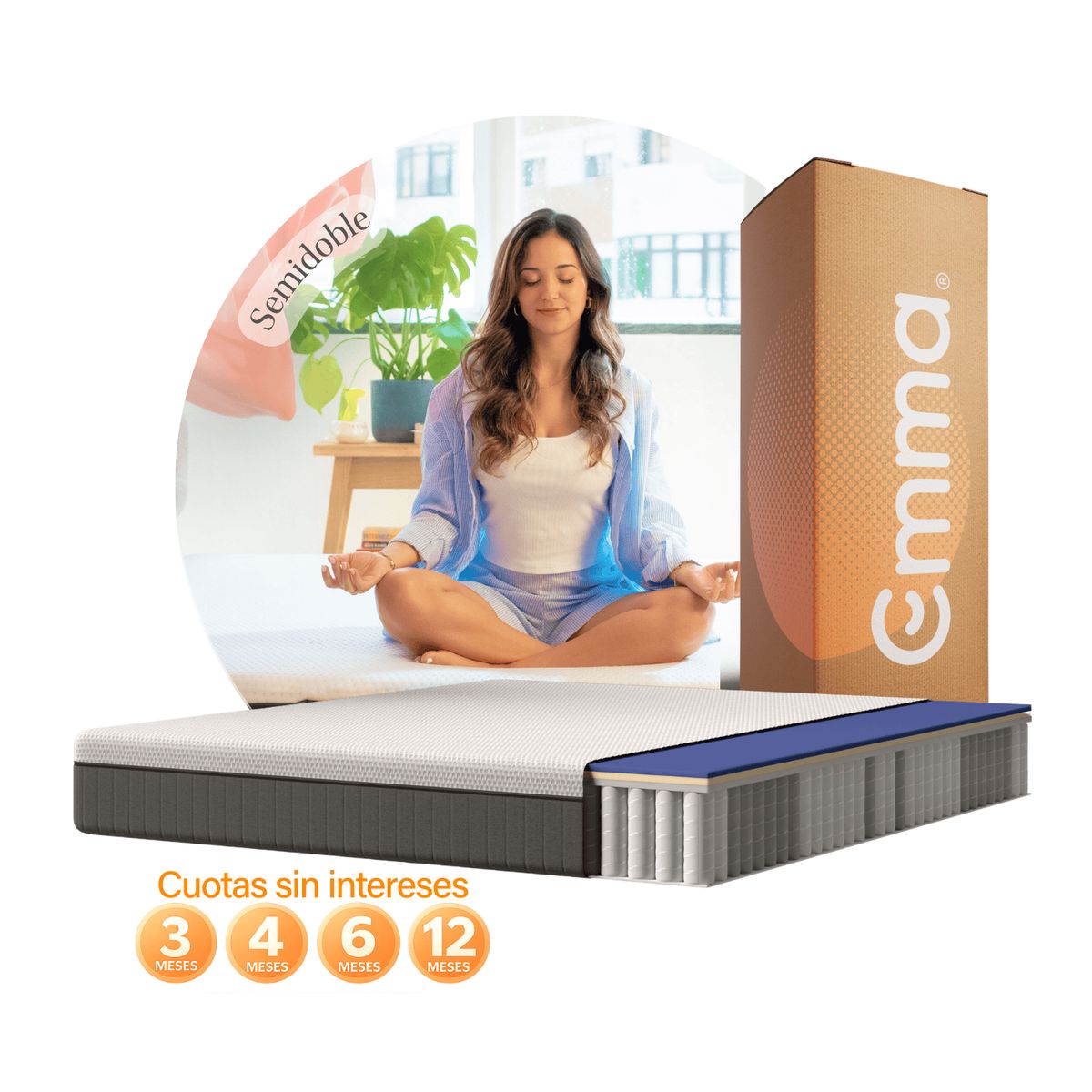 EMMA - Colchón Premium Semidoble con Alivio de Presión y Tecnología Alemana