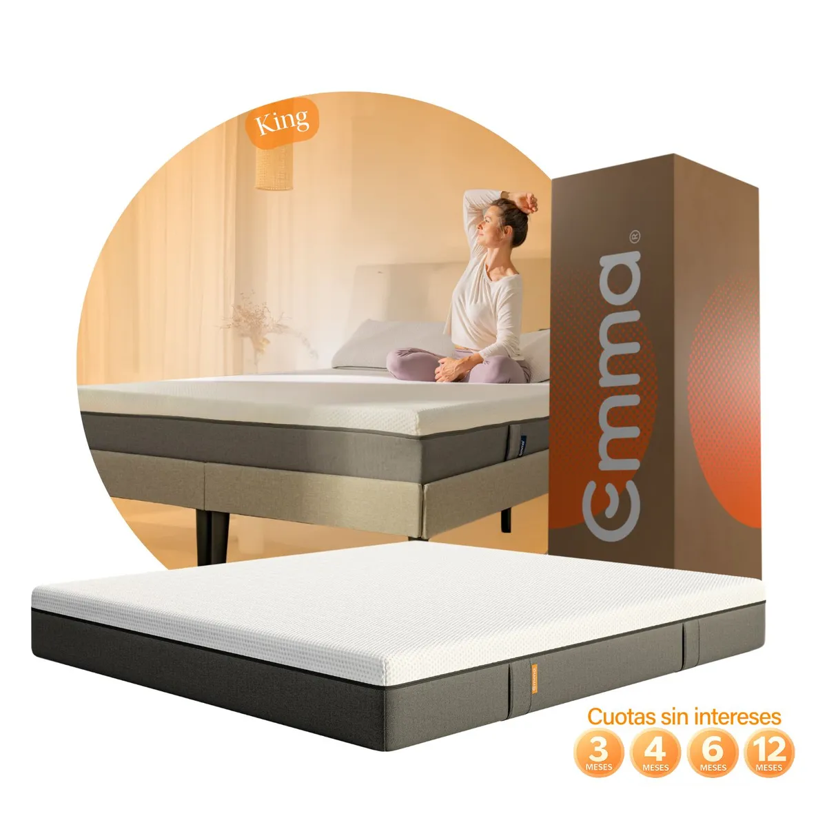 EMMA - Colchón Emma Original King Firmeza Media Memory Foam Tecnología Alemana Soporte Ergonómico 200x200cm-