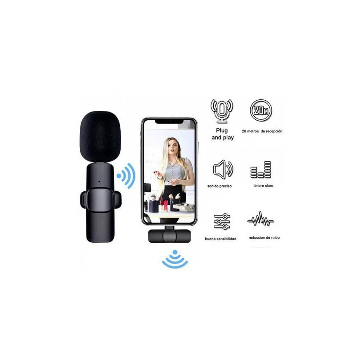GENERICO - Microfono Inalambrico de Solapa Doble Compatible con IOS y Android