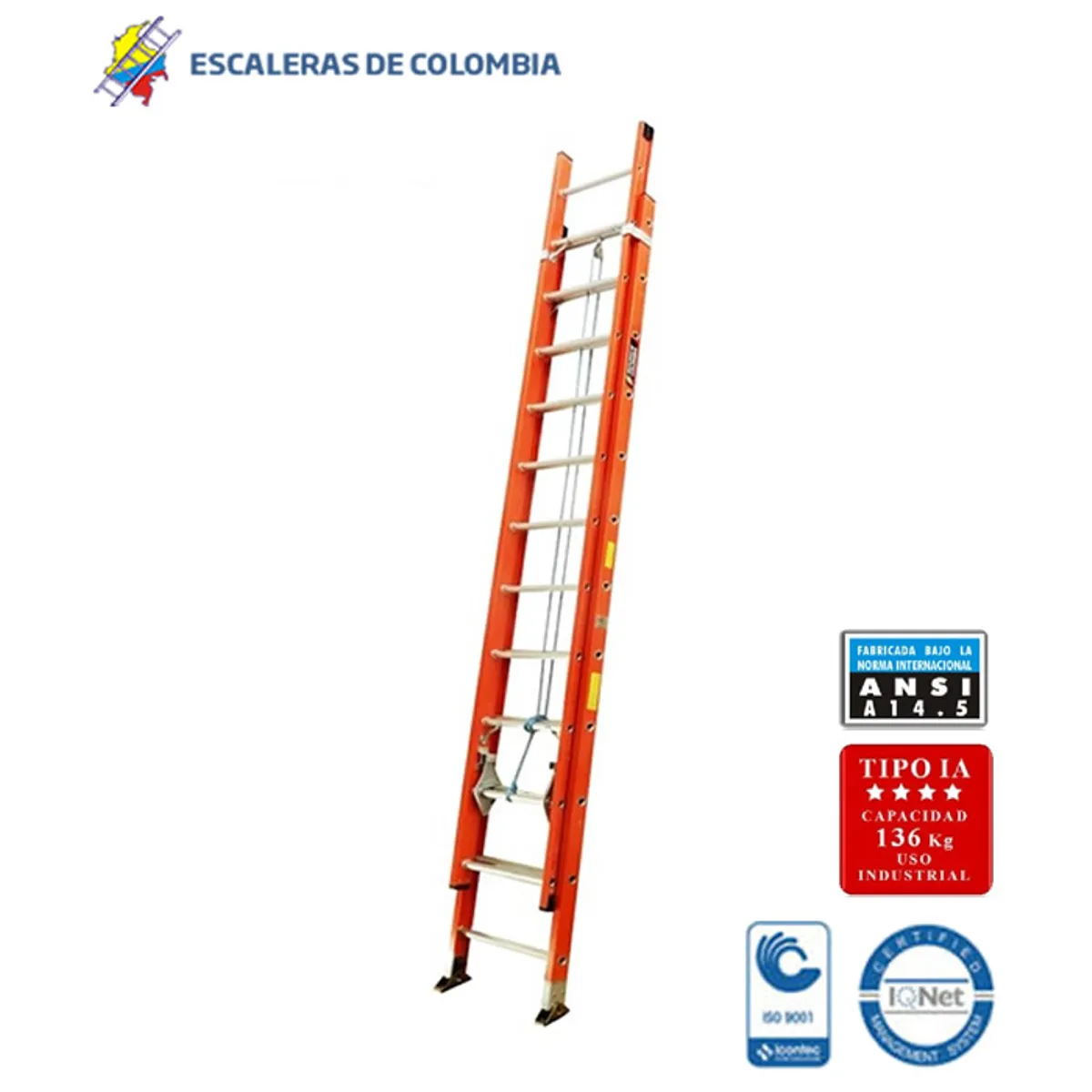 ESCALERAS DE COLOMBIA - Escalera Certificada Tipo Extensión En Fibra De Vidrio De 24 Pasos / 7.40 Mts 136kg