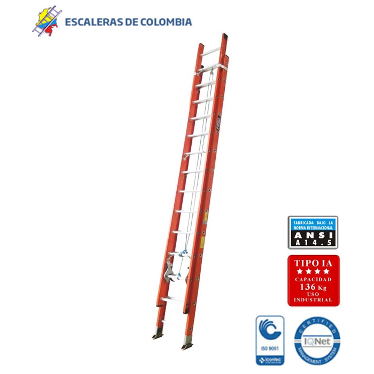 ESCALERAS DE COLOMBIA - Escalera Certificada Tipo Extensión En Fibra De Vidrio De 28 Pasos / 8.60 Mts 136kg