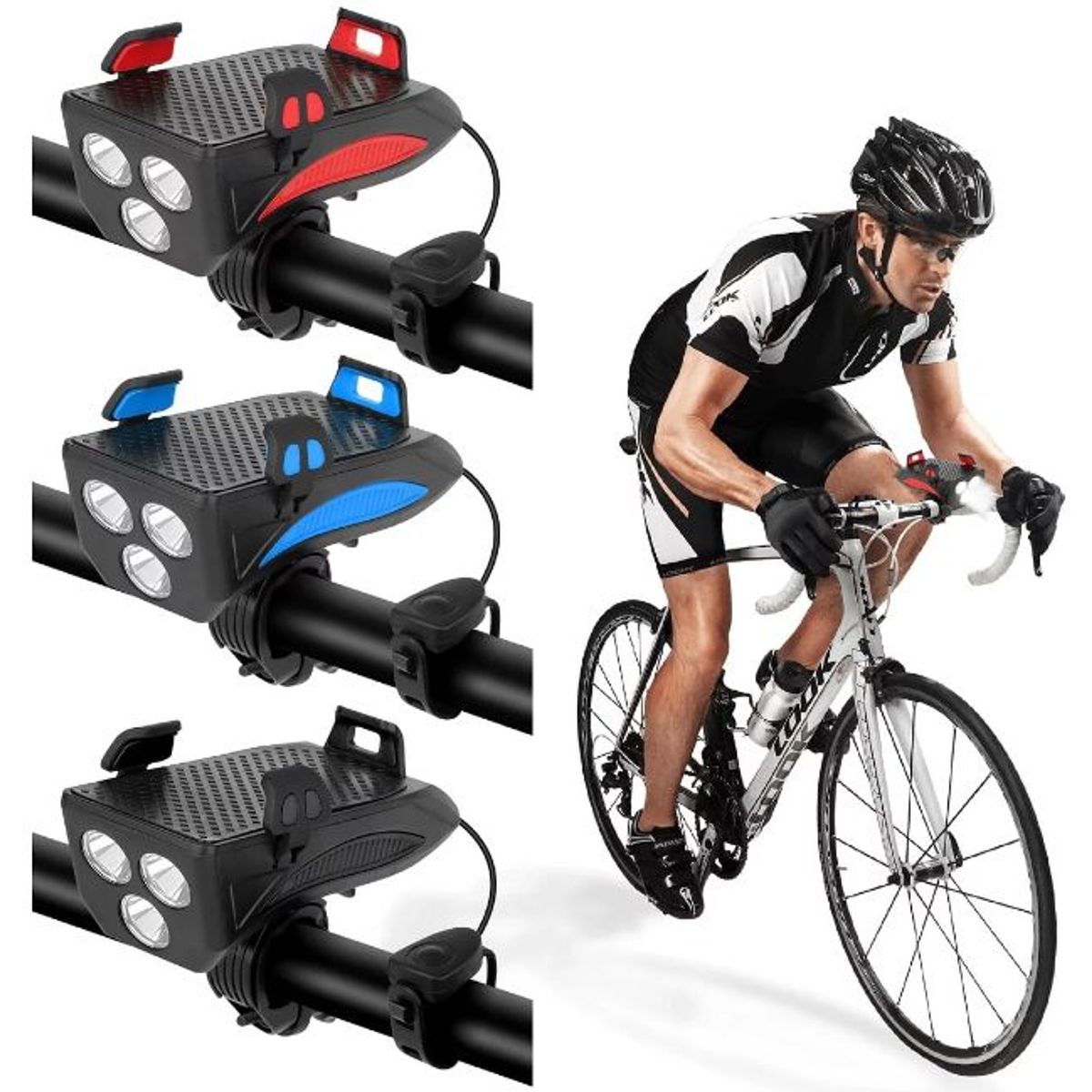 GENERICO - Holder Bicicleta Power Bank Linterna Bocina- Negro