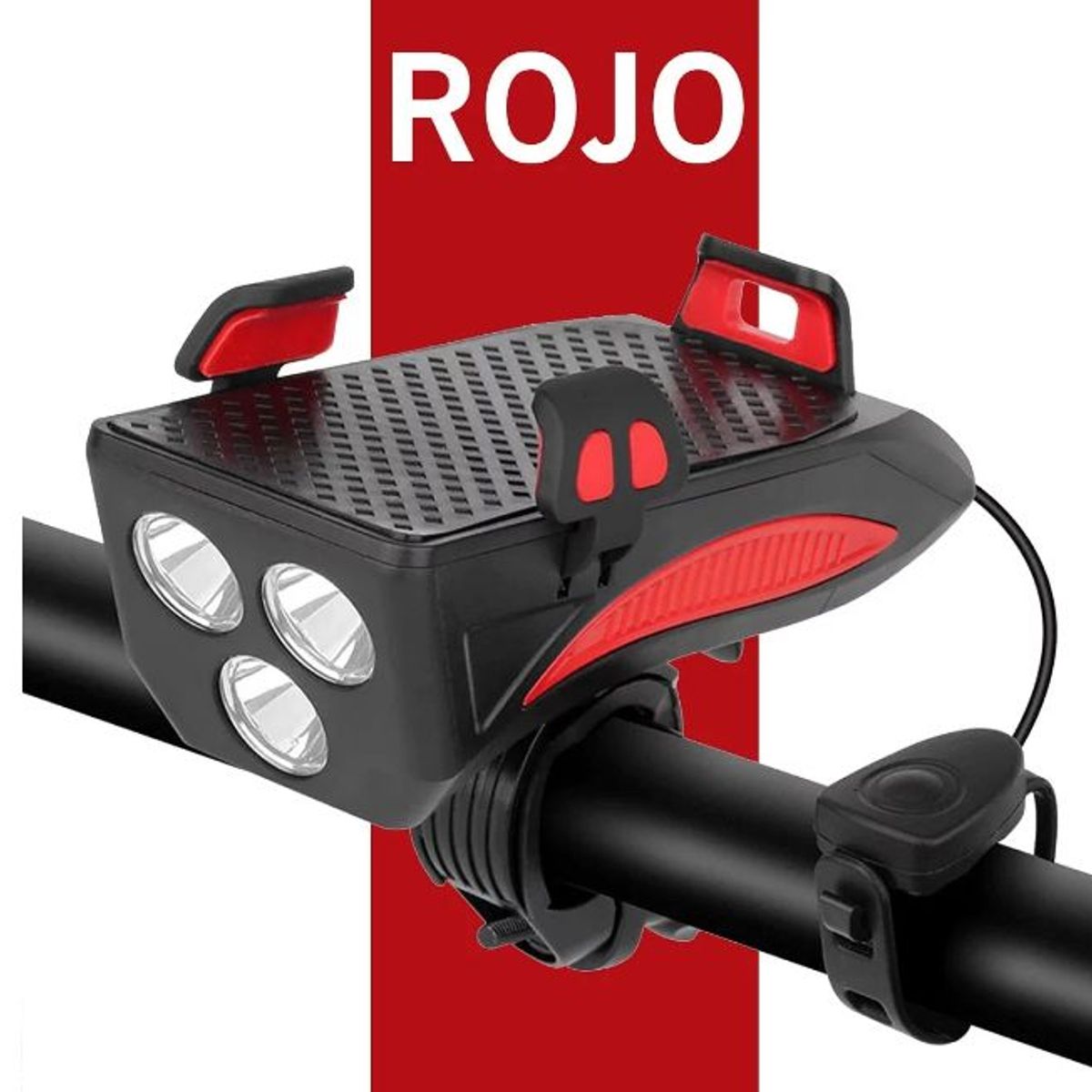 GENERICO - Holder Bicicleta Power Bank Linterna Bocina- Rojo