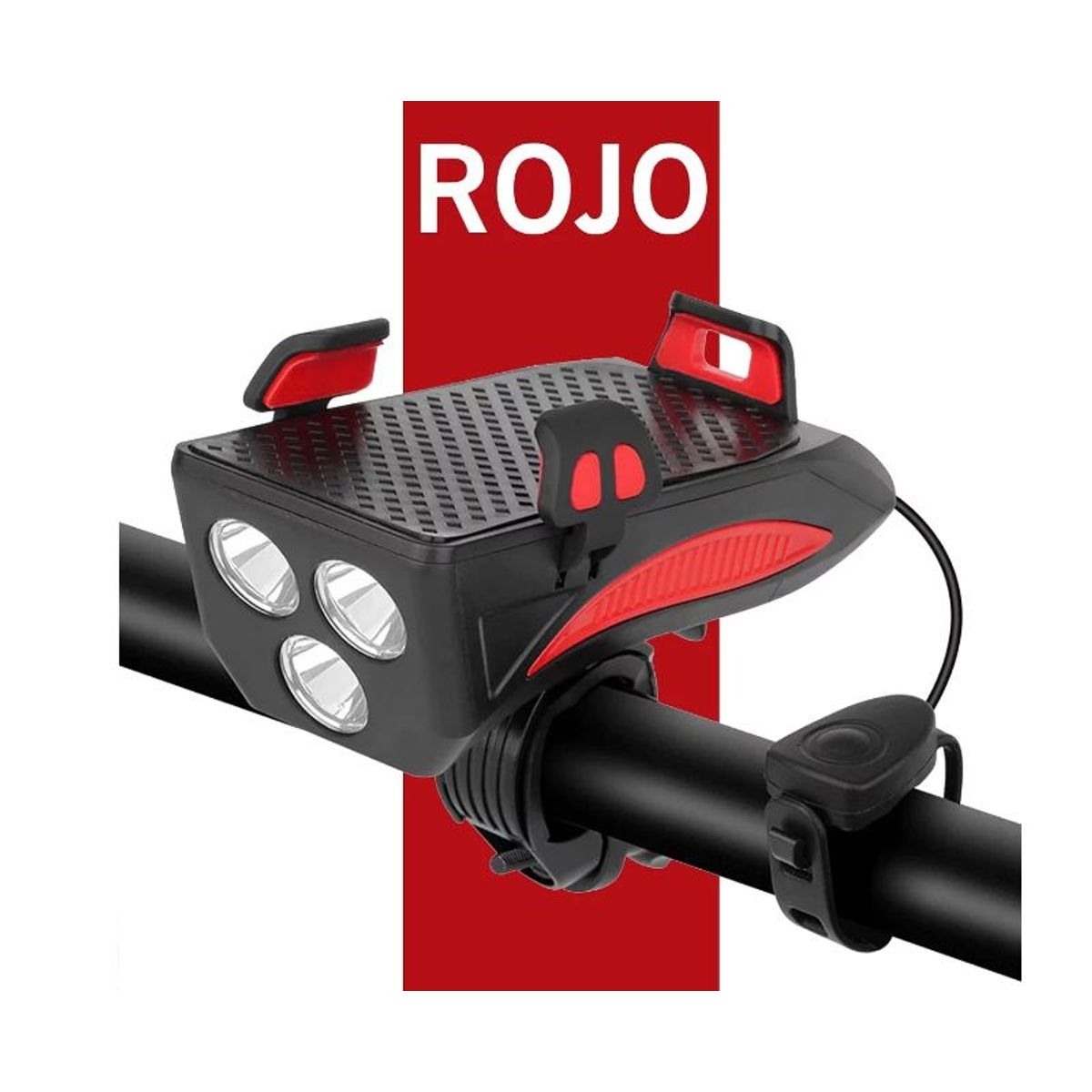 GENERICO - Holder Bicicleta Power Bank Linterna Bocina- Rojo