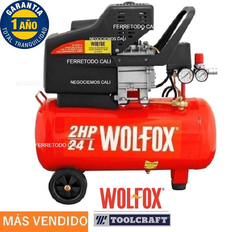WOLFOX - Compresor Aire 24 LITROS 2.5 HP Profesional 2 Salidas DE Aire Wolfox.