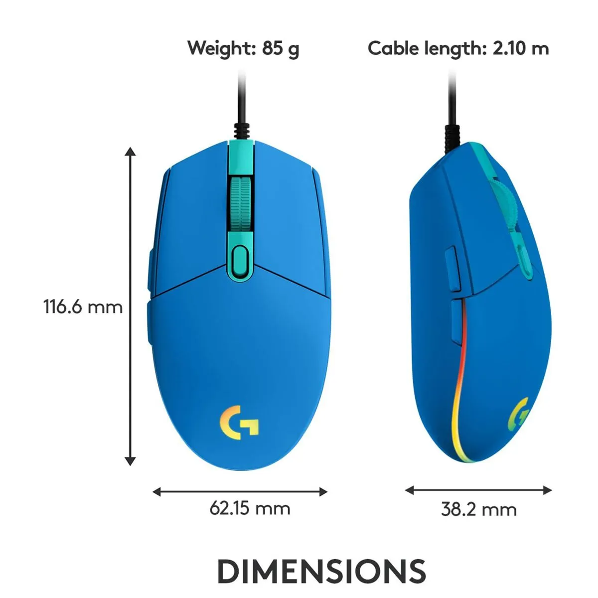 LOGITECH - Mouse Gamer Logitech G203 Lightsync, 6 Botones, 200 a 8000dpi Azul