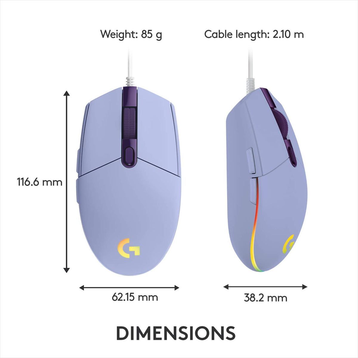 LOGITECH - Mouse Gamer Logitech G203 Lightsync, 6 Botones, 200 a 8000dpi Lila