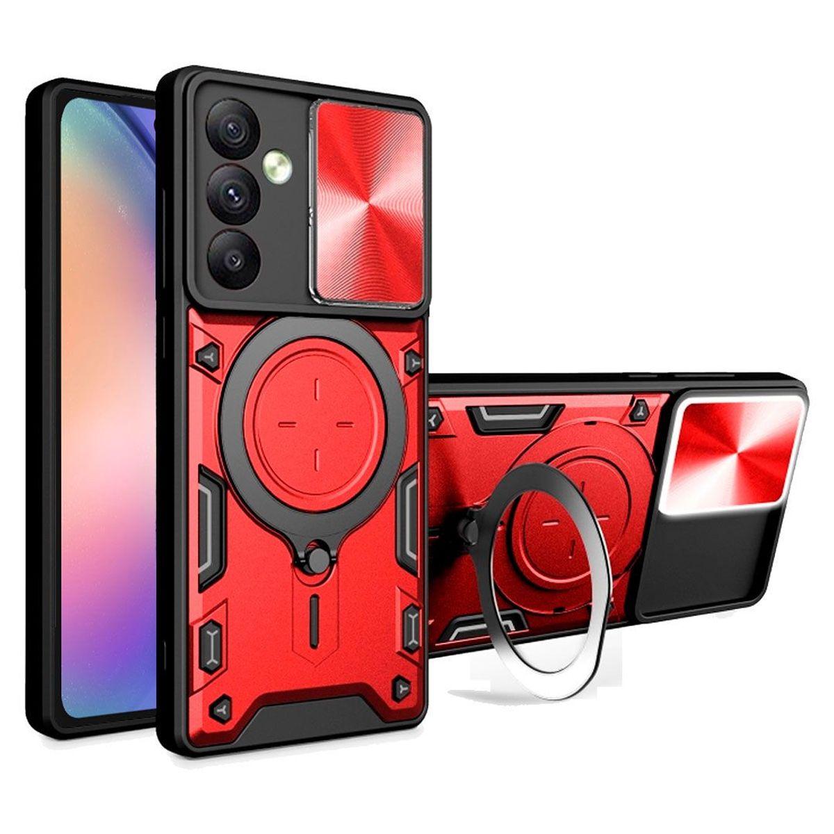 GENERICO - Estuche Proteccion Camara Soporte Compatible con Samsung A14 Rojo