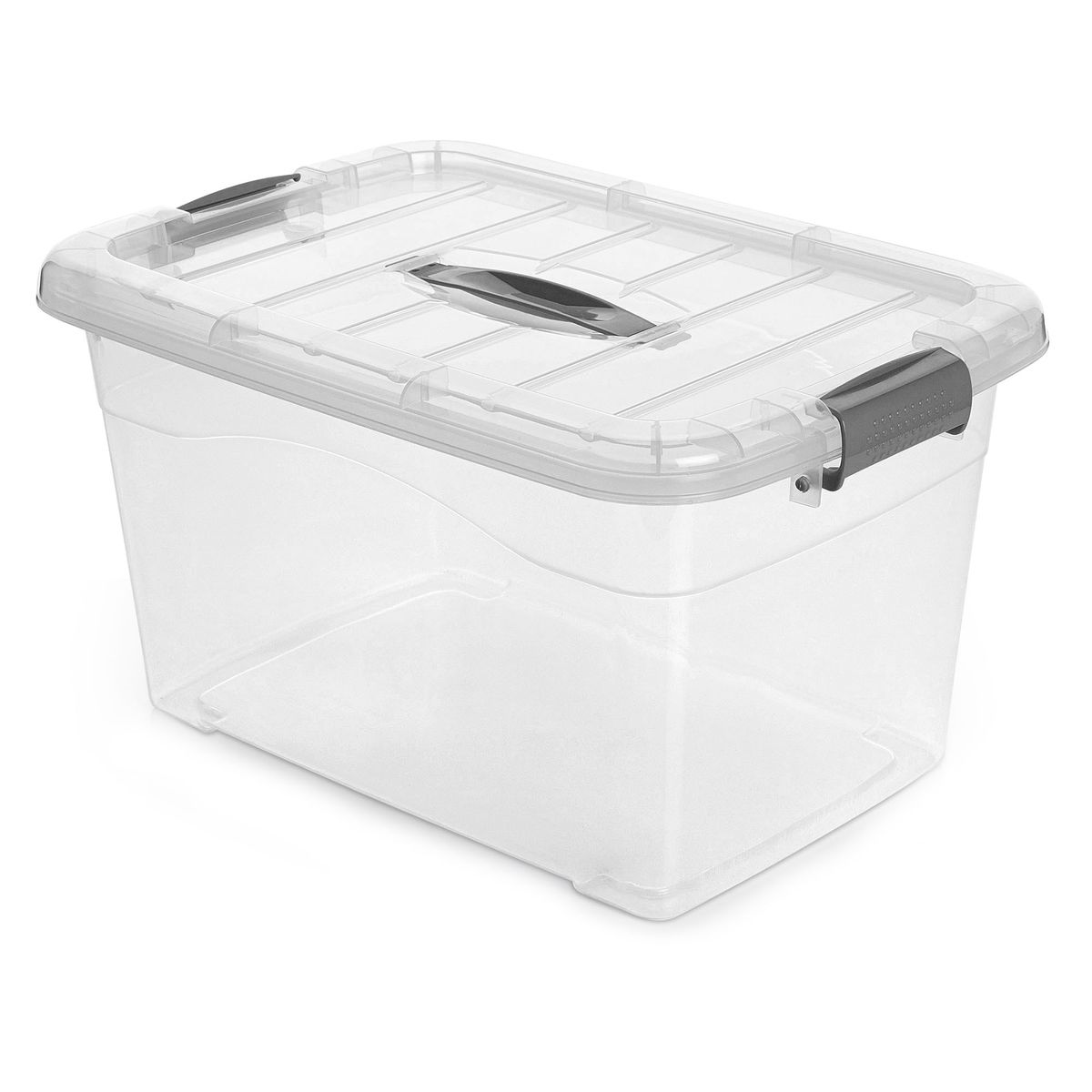 ENERGY PLUS - Caja organizadora plástica transparente grande con tapa 17L Gris