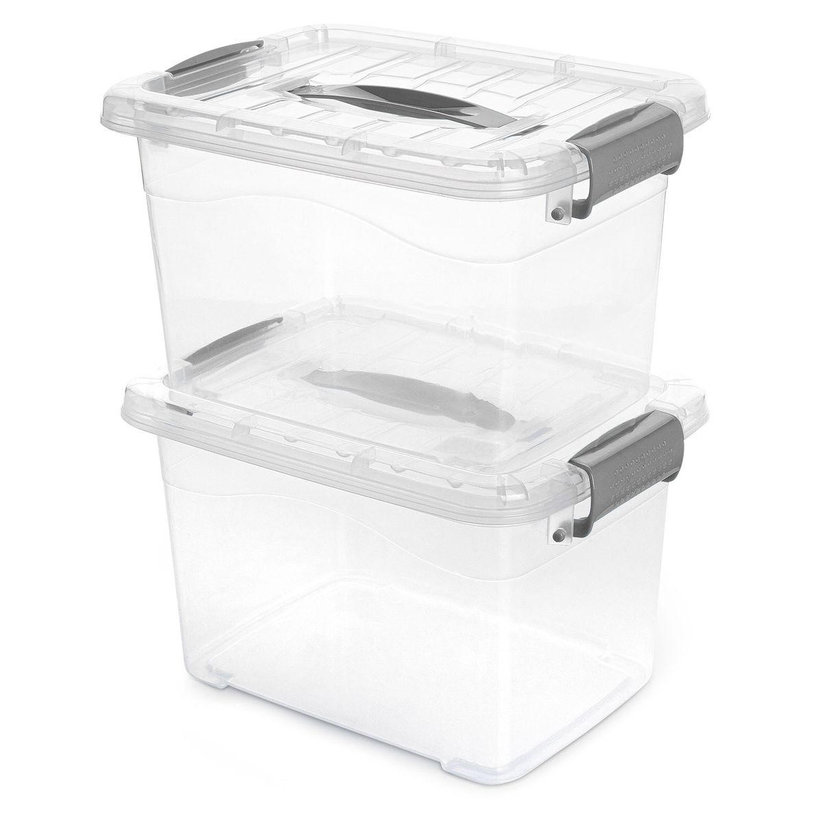 ENERGY PLUS - 2 Cajas organizadoras plásticas transparentes con tapa 5.5 L Gris