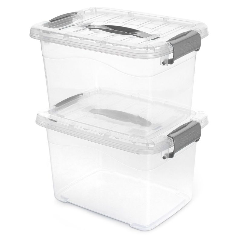 ENERGY PLUS - 2 Cajas organizadoras plásticas transparentes con tapa 5.5 L Gris