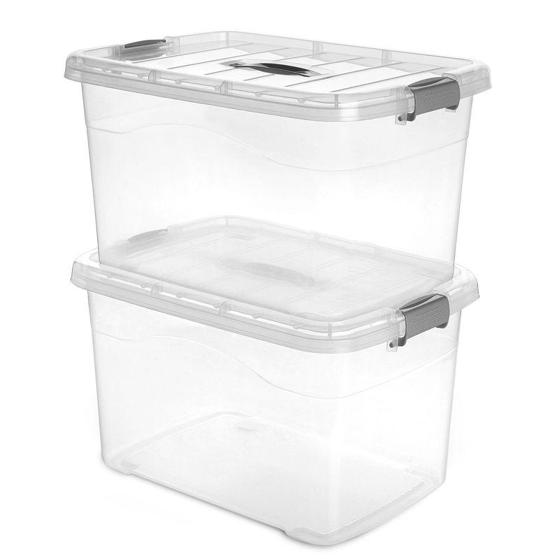 ENERGY PLUS - 2 Cajas organizadoras plásticas transparentes grandes tapa 17L
