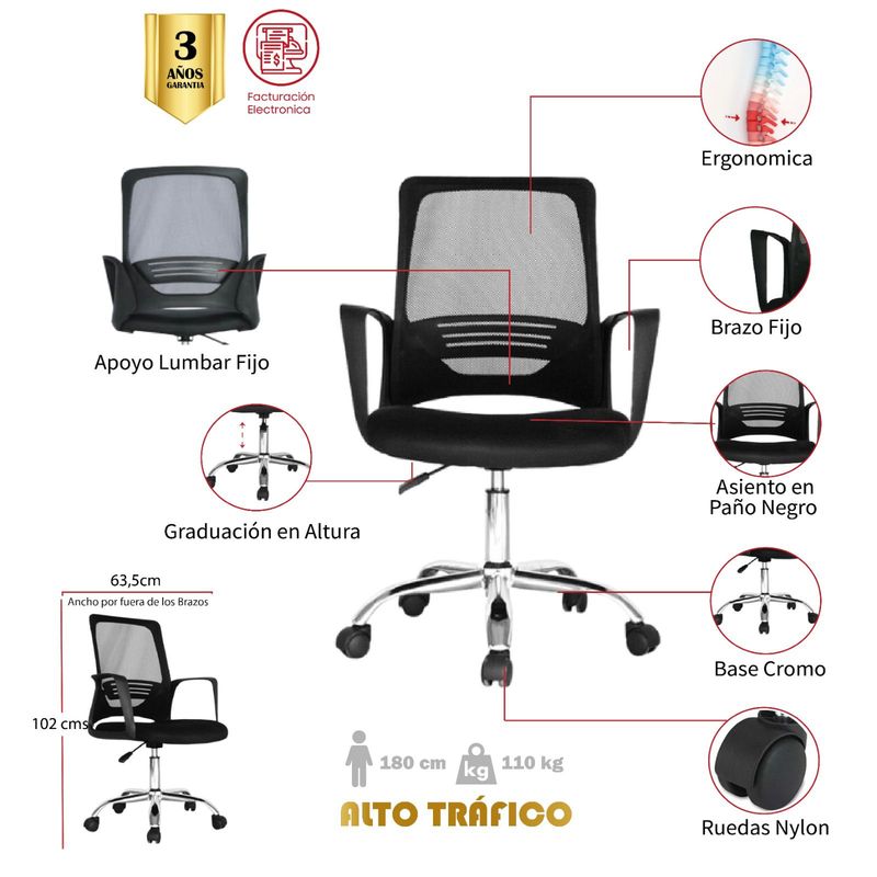 MUEBLESYA - Silla de Oficina Ergonomica NEMOCON Basculante Base Cromo