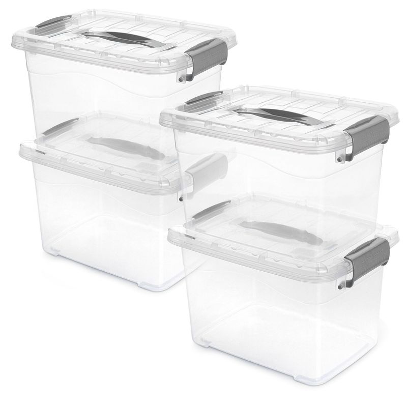 ENERGY PLUS - 4 Cajas organizadoras plásticas transparentes con tapa 5.5 L Gris