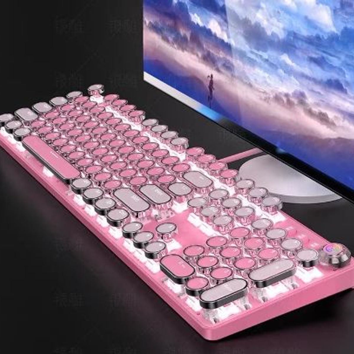 GENERICO - Teclado Gamer Mecanico Teclas redondas RGB Rosado  Obsequio