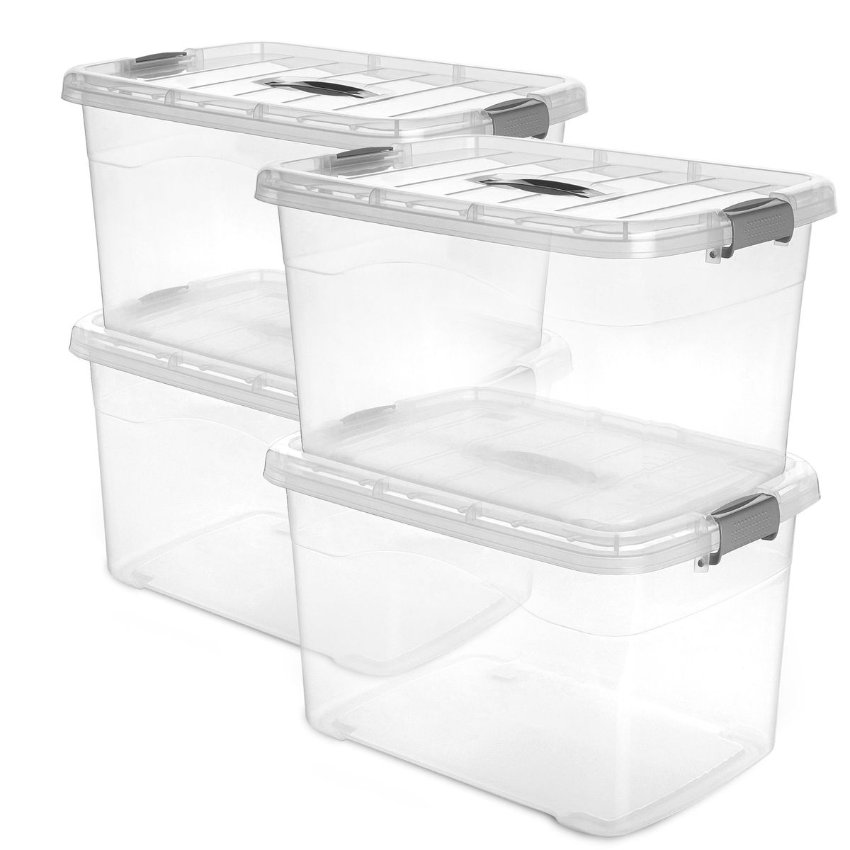 ENERGY PLUS - 4 Cajas organizadoras plásticas transparentes grandes tapa 17L