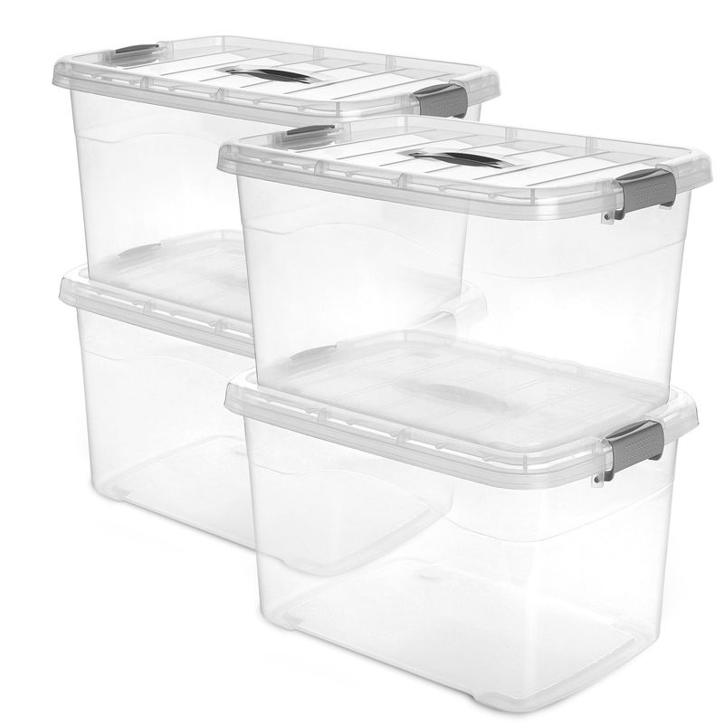 ENERGY PLUS - 4 Cajas organizadoras plásticas transparentes grandes tapa 17L