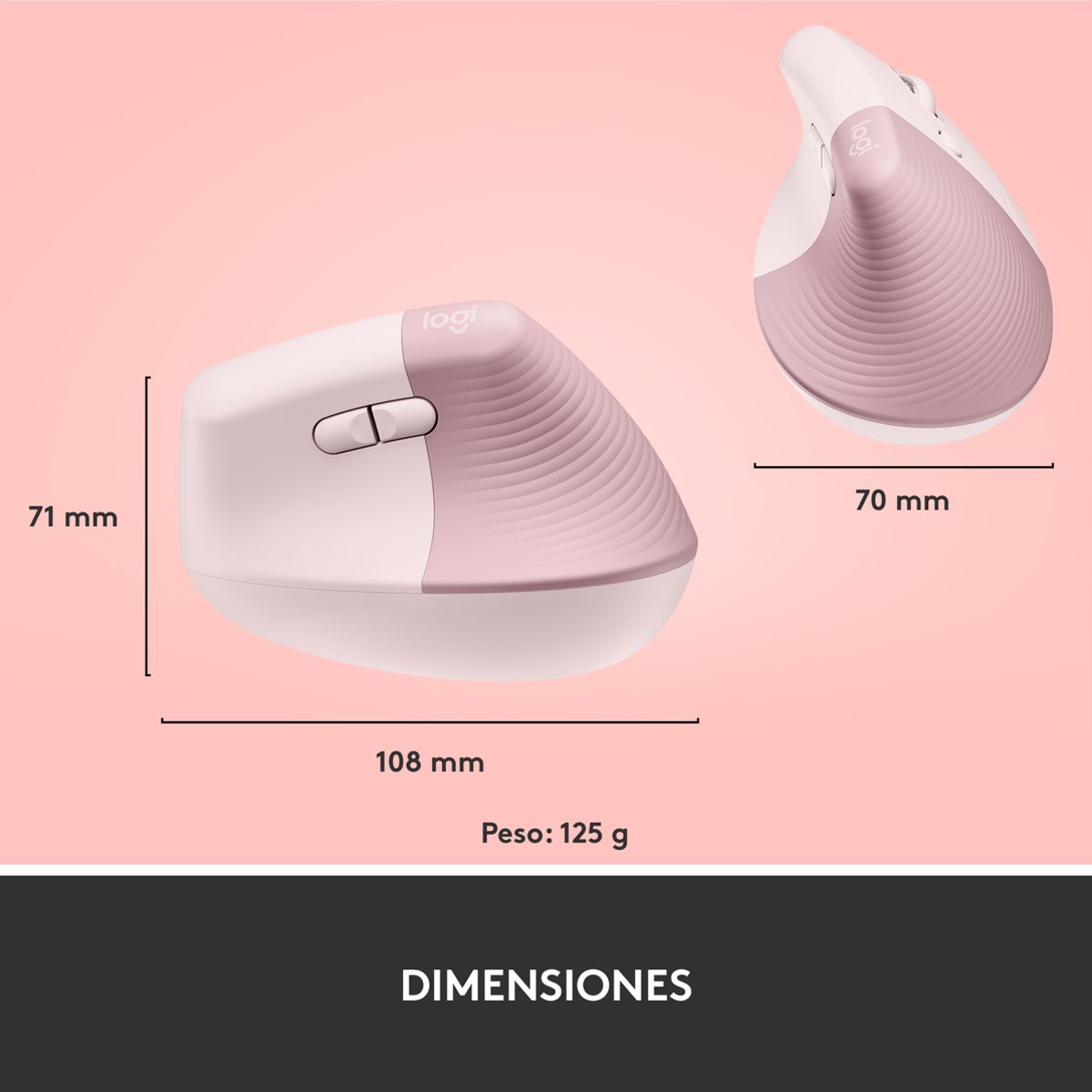 LOGITECH - Mouse Ergonómico Avanzado Logitech Lift Vertical  Rosado