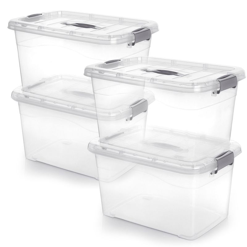 ENERGY PLUS - 4 Cajas organizadoras plástica transparente Extra grande y tapa 27L