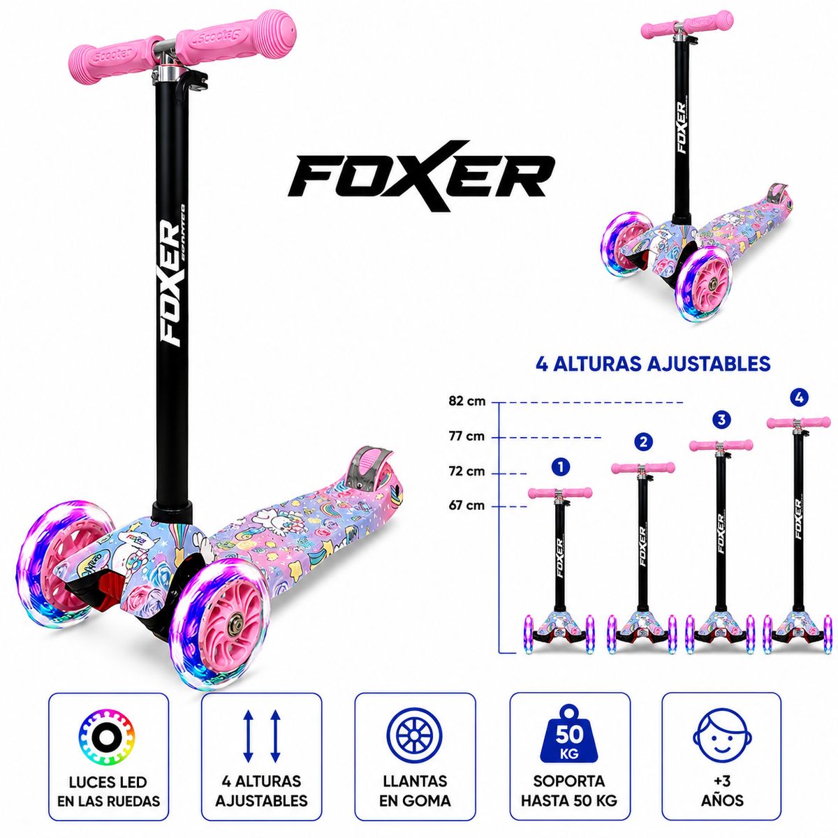 MULTIPLACE COLOMBIA - Monopatin scooter para niña edicion especial luces led + Proteccion
