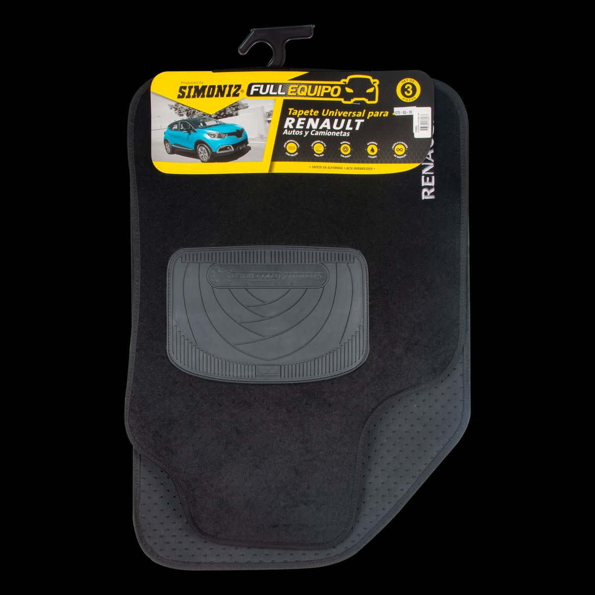 SIMONIZ - Tapete Alfombra Universal SIMONIZ Full Equipo Renault 3 Pz Negro