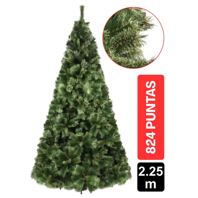 GIO HOME - Arbol de Navidad Pino Ponderosa 2.25m Verde 824 Ramas GIO Home
