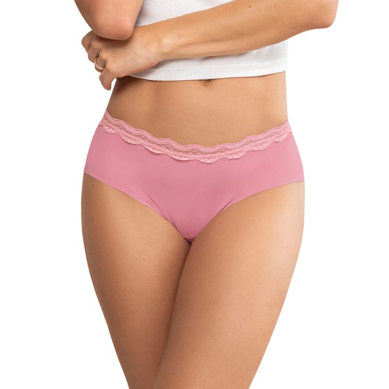 LEONISA - Leonisa Panty hípster con encaje en cintura tiro medio