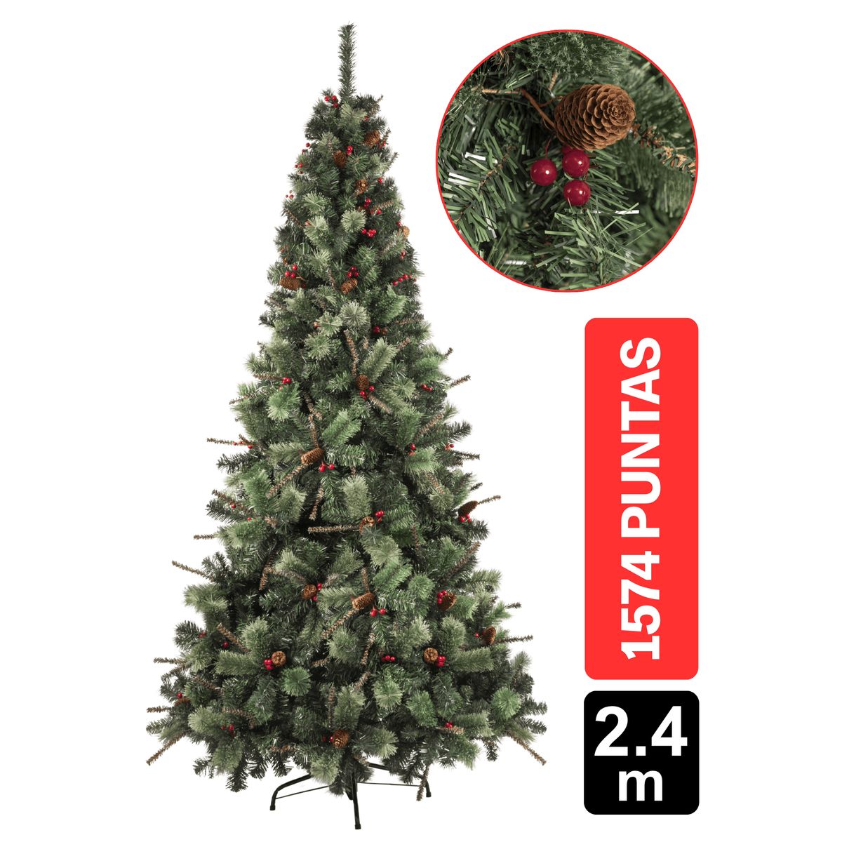 GIO HOME - Arbol De Navidad Pino Sterling 2.40M Verde 1574 Ramas Gio Home