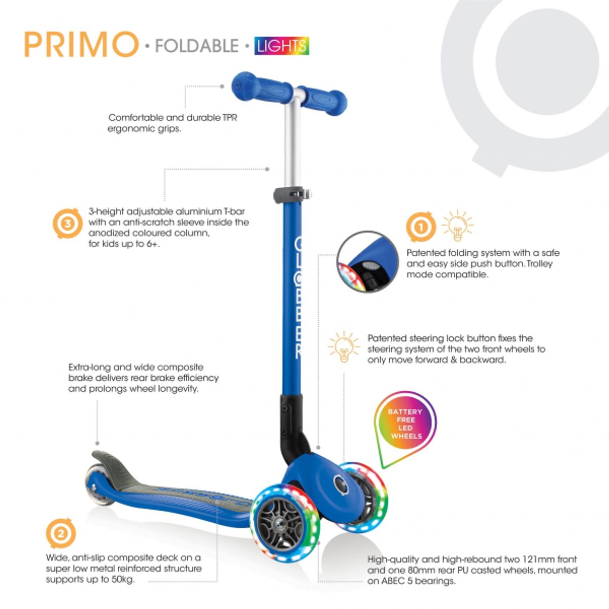 GLOBBER - PATINETA PRIMO ROSADA - LLANTAS LUCES LED