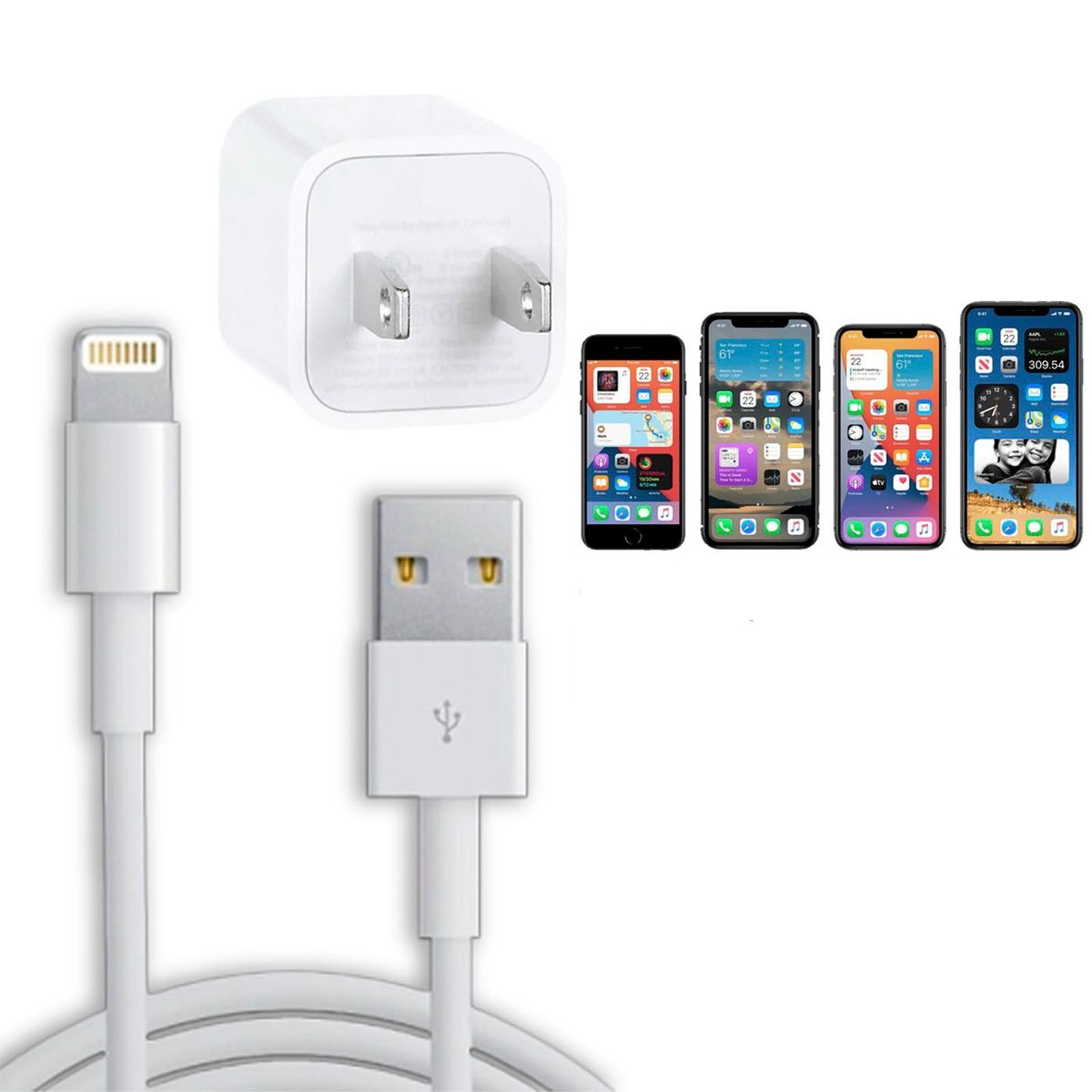 GENERICO - Cargador compatible con iPhone 11  cable lightning, usb, carga rápida